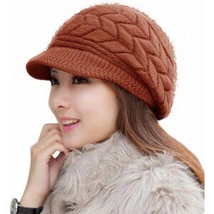 ✨ Hindawi Snow Ski Caps Women Orange Winter Warm Knit Wool Visor Unique Hats